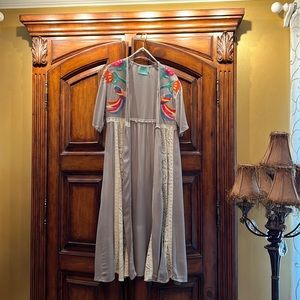 Judith March Grey Kimono with Macramé Panels, Size M